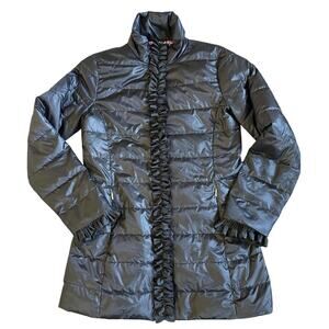 Women’s Lilly Pulitzer Doria Puffer Down Jacket Black Ruffles Down Filled Size 0